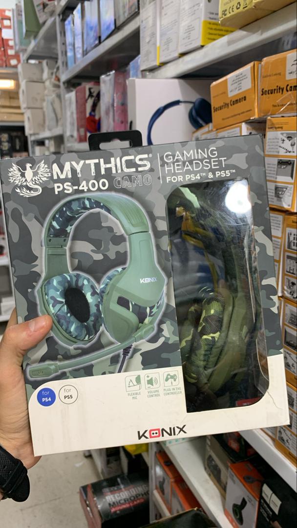 konix mythics casque gaming filaire ps 400 pour console haut parleurs 40 mm microphone motif camouflage vert kaki