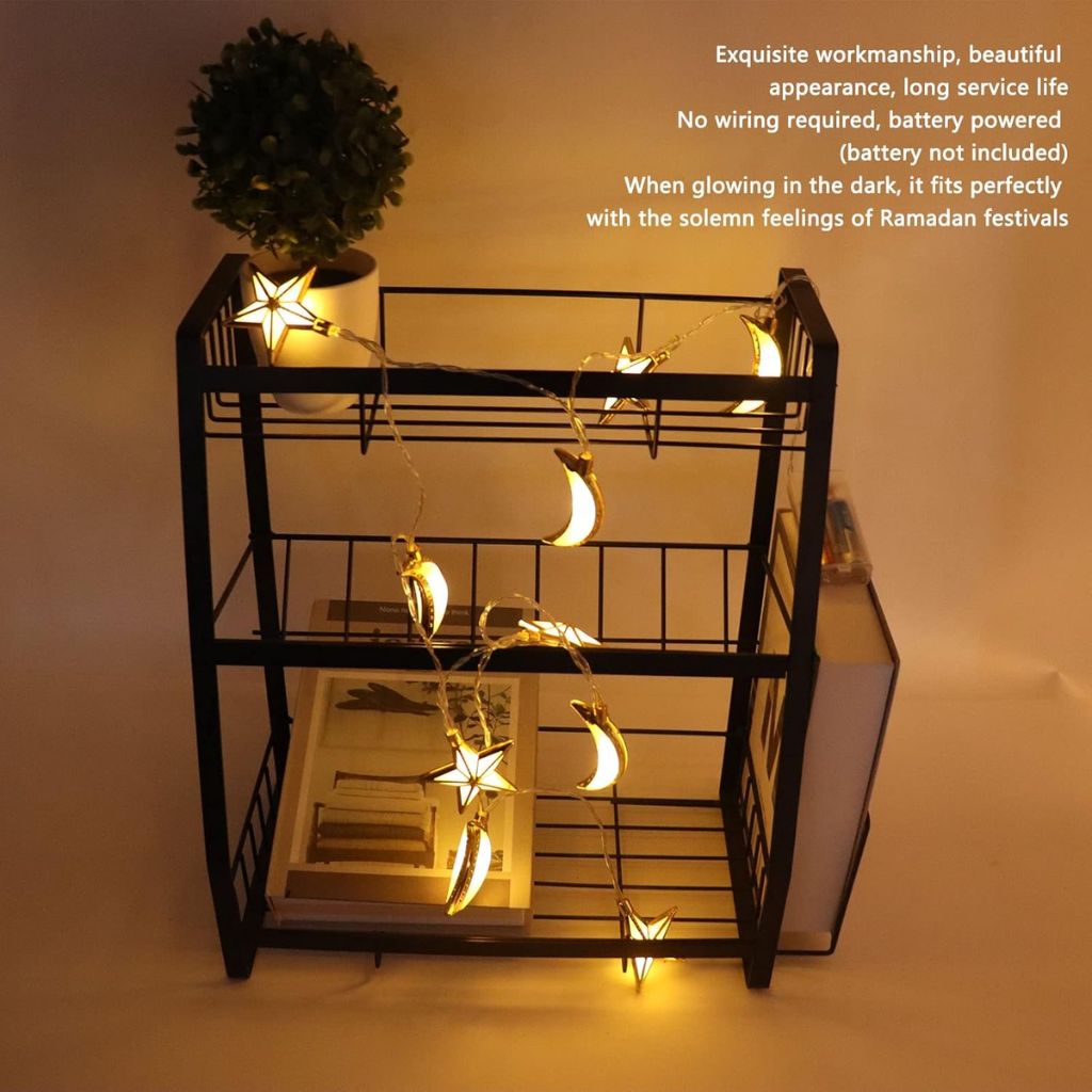 Guirlande Lumineuse Eid et Ramadan LED 10pcs - إضاءة رمضان على شكل قمر ونجمة - الصورة 6