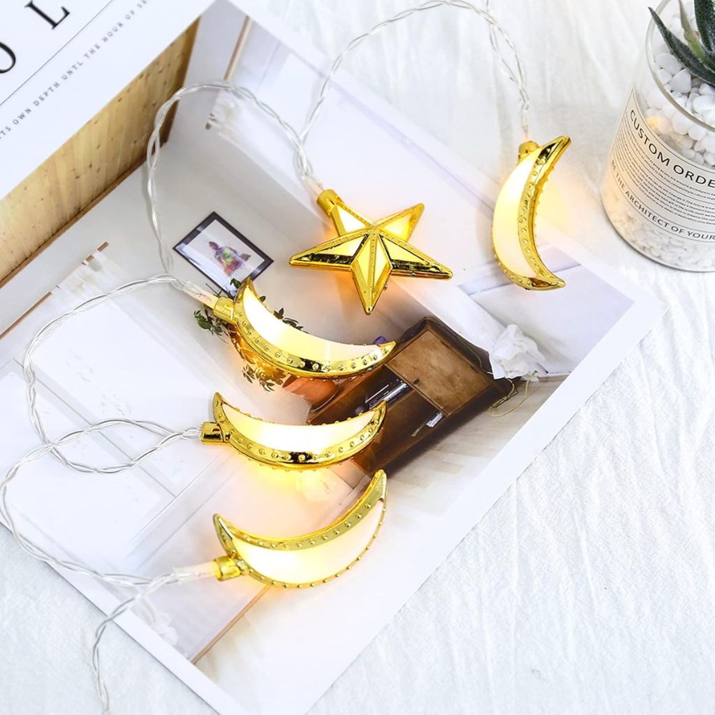 Guirlande Lumineuse Eid et Ramadan LED 10pcs - إضاءة رمضان على شكل قمر ونجمة - الصورة 5