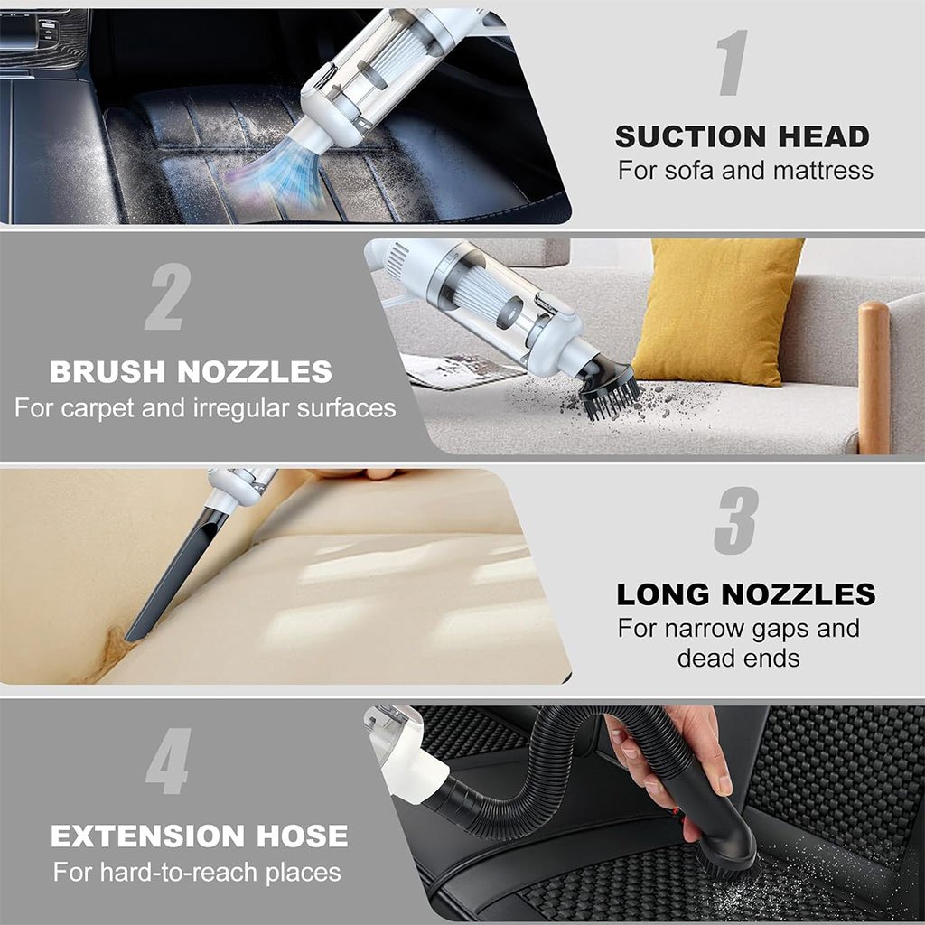 مكنسة كهربائية لاسلكية محمولة مع 4 رؤوس ملحقة - الصورة 7