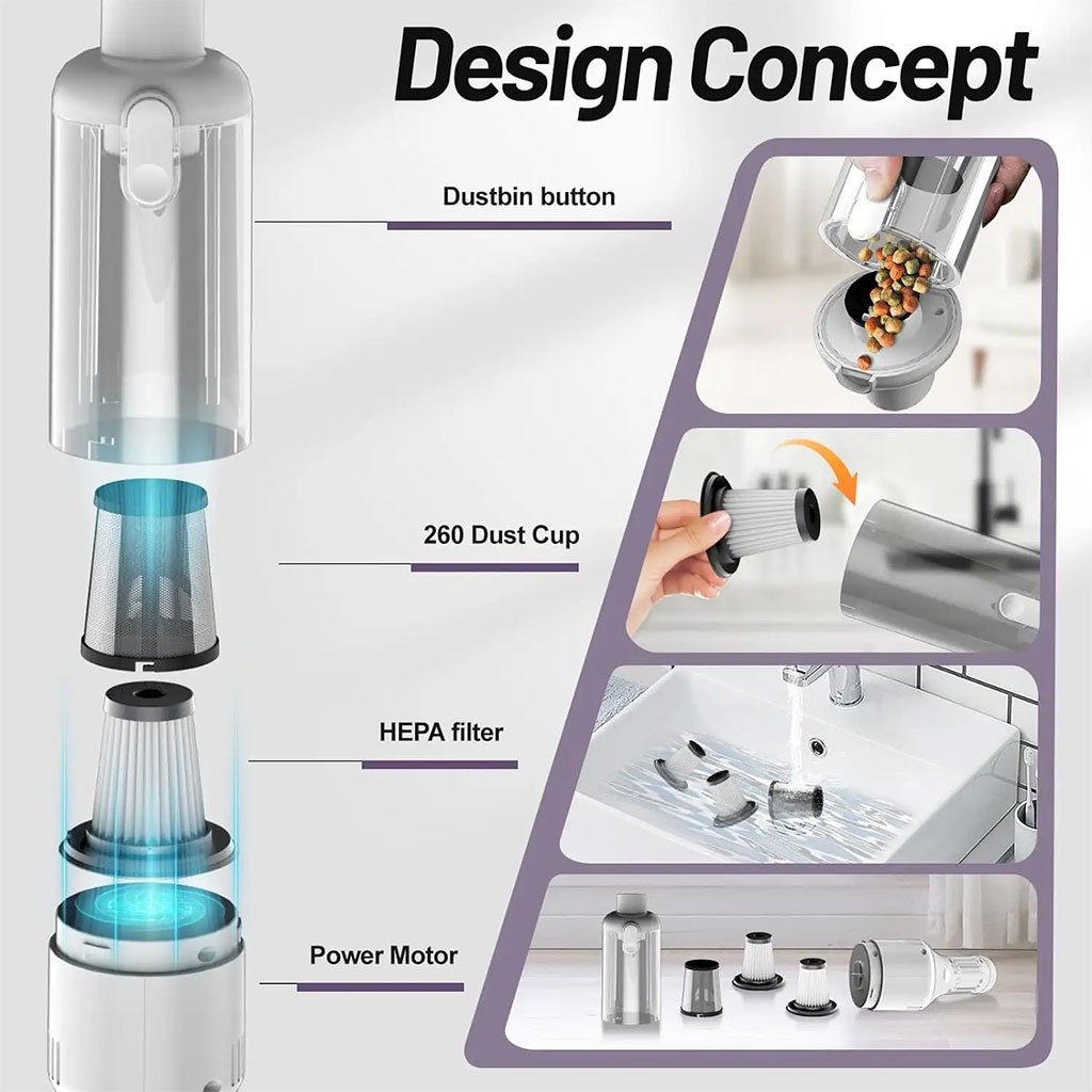 مكنسة كهربائية لاسلكية محمولة مع 4 رؤوس ملحقة - الصورة 3
