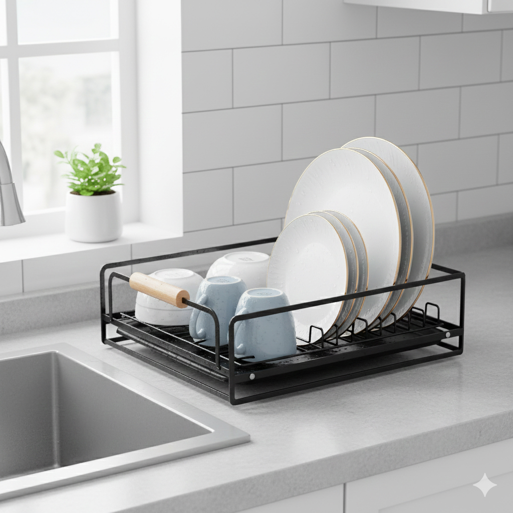 Égouttoir à vaisselle avec poignées en bois pour cuisine – منظم أواني داخل رف المطبخ - الصورة 5