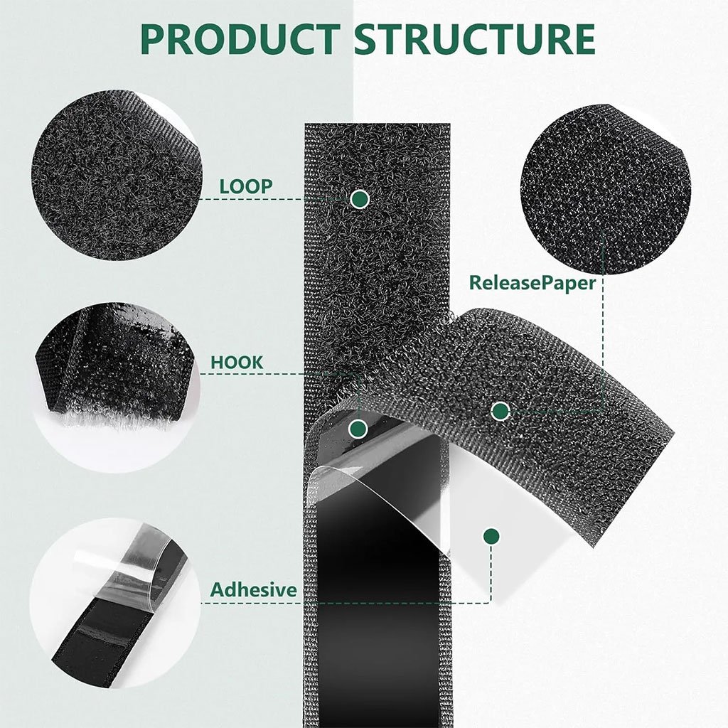 شريط فيلكرو أسود مزدوج الجوانب 200 سم × 2 - الصورة 7