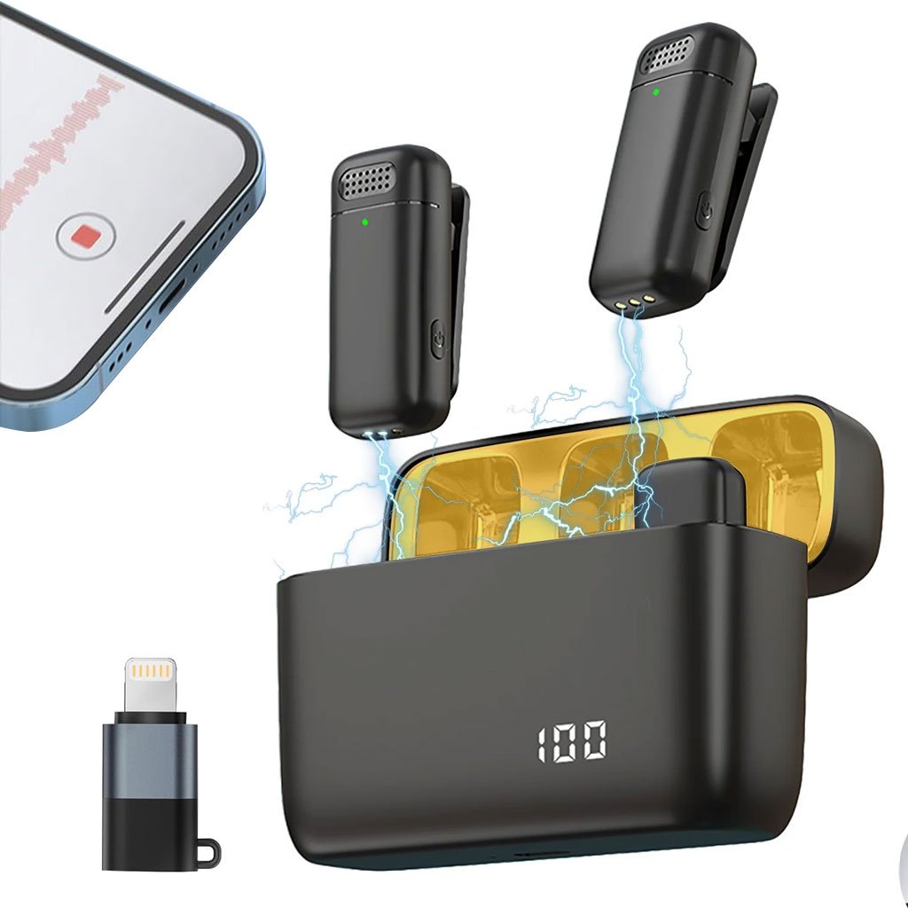 ميكروفونان لاسلكيان مزدوجان لأجهزة و مع علبة شحن