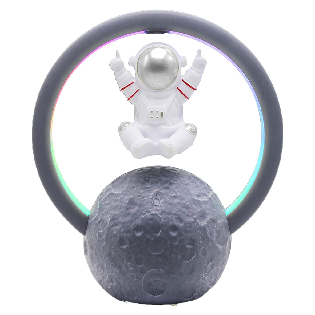 Haut-parleur Bluetooth et Lampe d’astronaute en lévitation magnétique avec lampe flottante en forme de lune rotative - الصورة 2