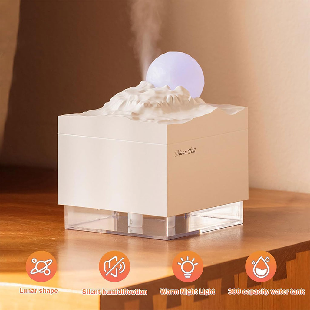 Humidificateur Cube 300 ml avec Veilleuse de Lune Colorée – معطر جو في الغرفة - الصورة 5