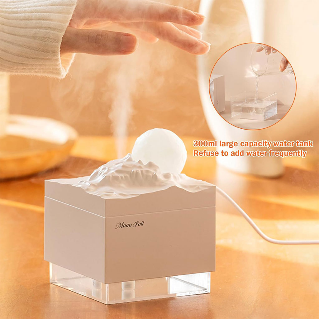 Humidificateur Cube 300 ml avec Veilleuse de Lune Colorée – معطر جو في الغرفة - الصورة 7