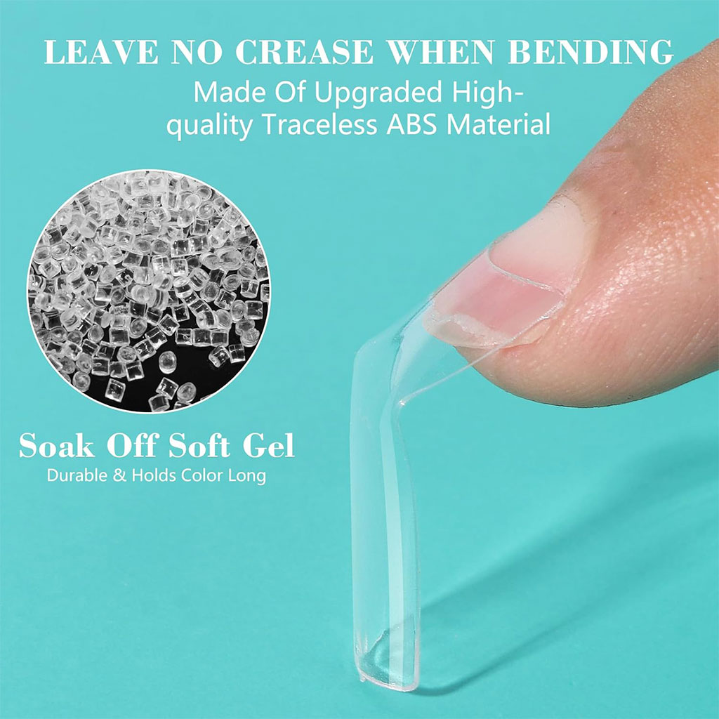 100PCS faux ongles carrés transparents professionnels en acrylique – طقم أظافر صناعية - الصورة 4