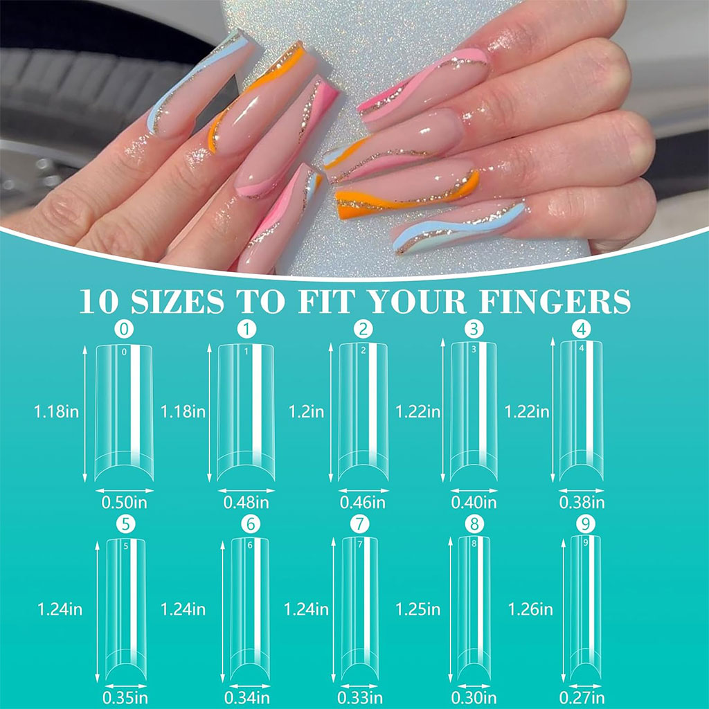 100PCS faux ongles carrés transparents professionnels en acrylique – طقم أظافر صناعية - الصورة 3