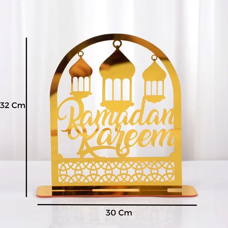 Ornements en acrylique Ramadan Kareem, lanterne étoile de lune dorée, décorations pour la maison زينة رمضان كريم أكريليك، فانوس نجمة القمر الذهبي - الصورة 5