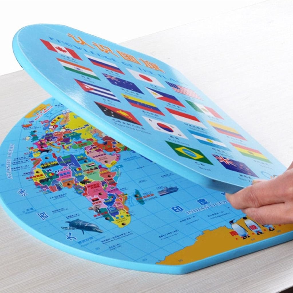 أحجية خريطة العالم الخشبية القابلة للطي مع الأعلام - الصورة 7