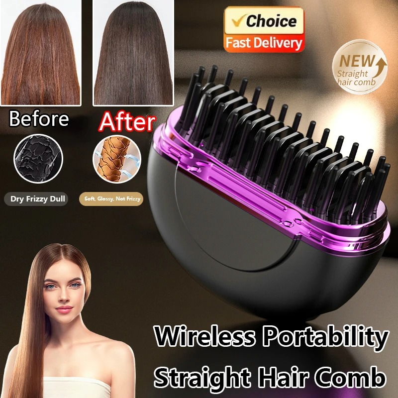 Mini Brosse à lisser électrique sans fil avec 3 réglages de chaleur – مشط حراري حجم صغير ومحمول - الصورة 6