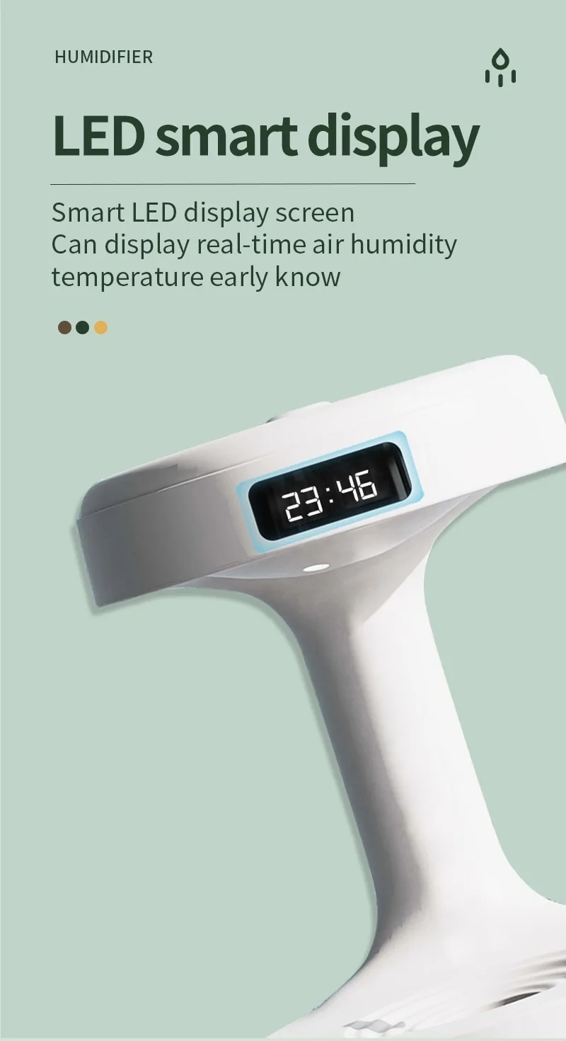 Réveil et Humidificateur d’air gouttelettes d’eau Anti-gravité 800ml - الصورة 3