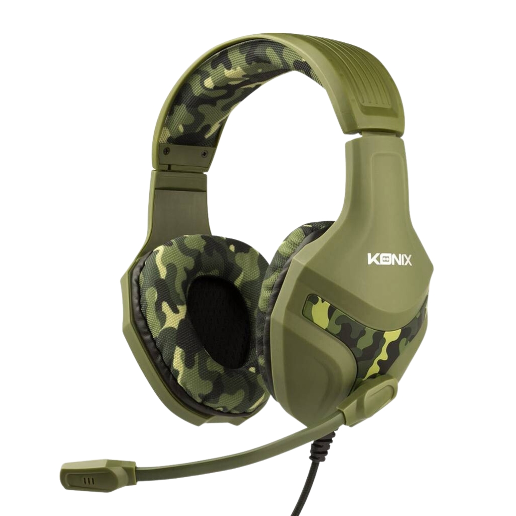 konix mythics casque gaming filaire ps 400 pour console haut parleurs 40 mm microphone motif camouflage vert kaki