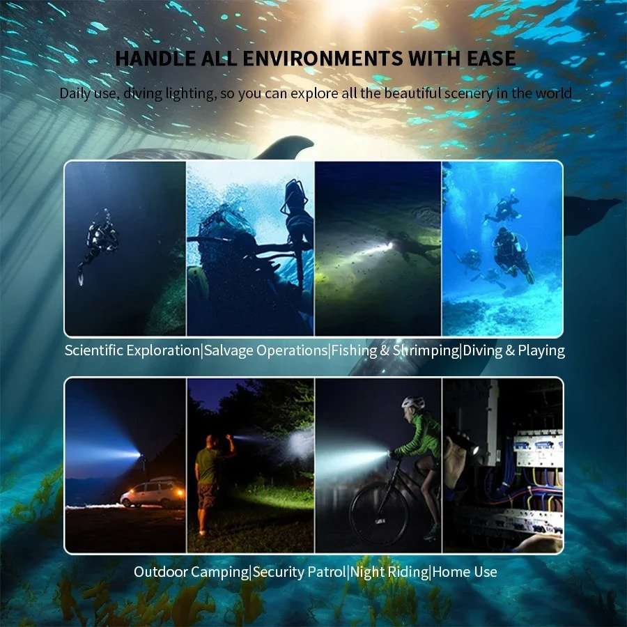 مصباح رأس للغوص مقاوم للماء وقابل لإعادة الشحن - الصورة 6