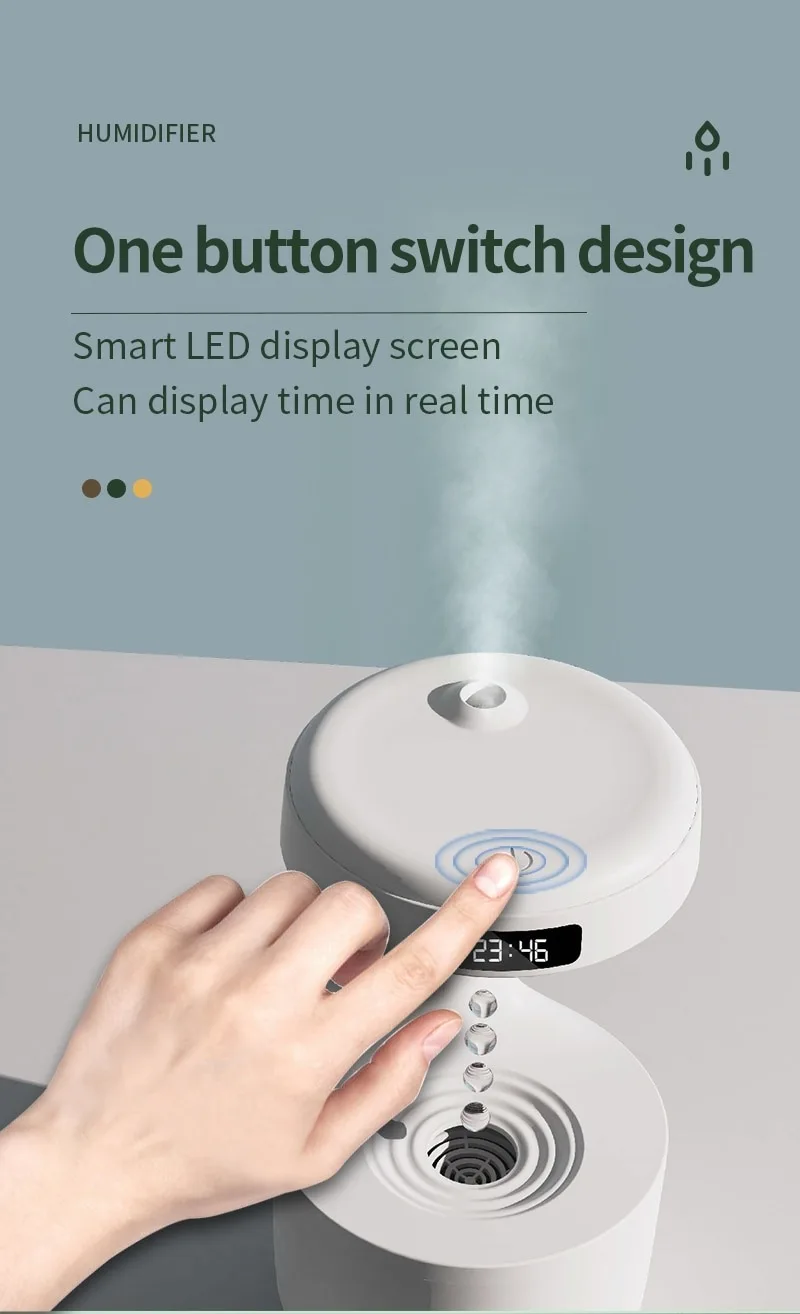 Réveil et Humidificateur d’air gouttelettes d’eau Anti-gravité 800ml - الصورة 2