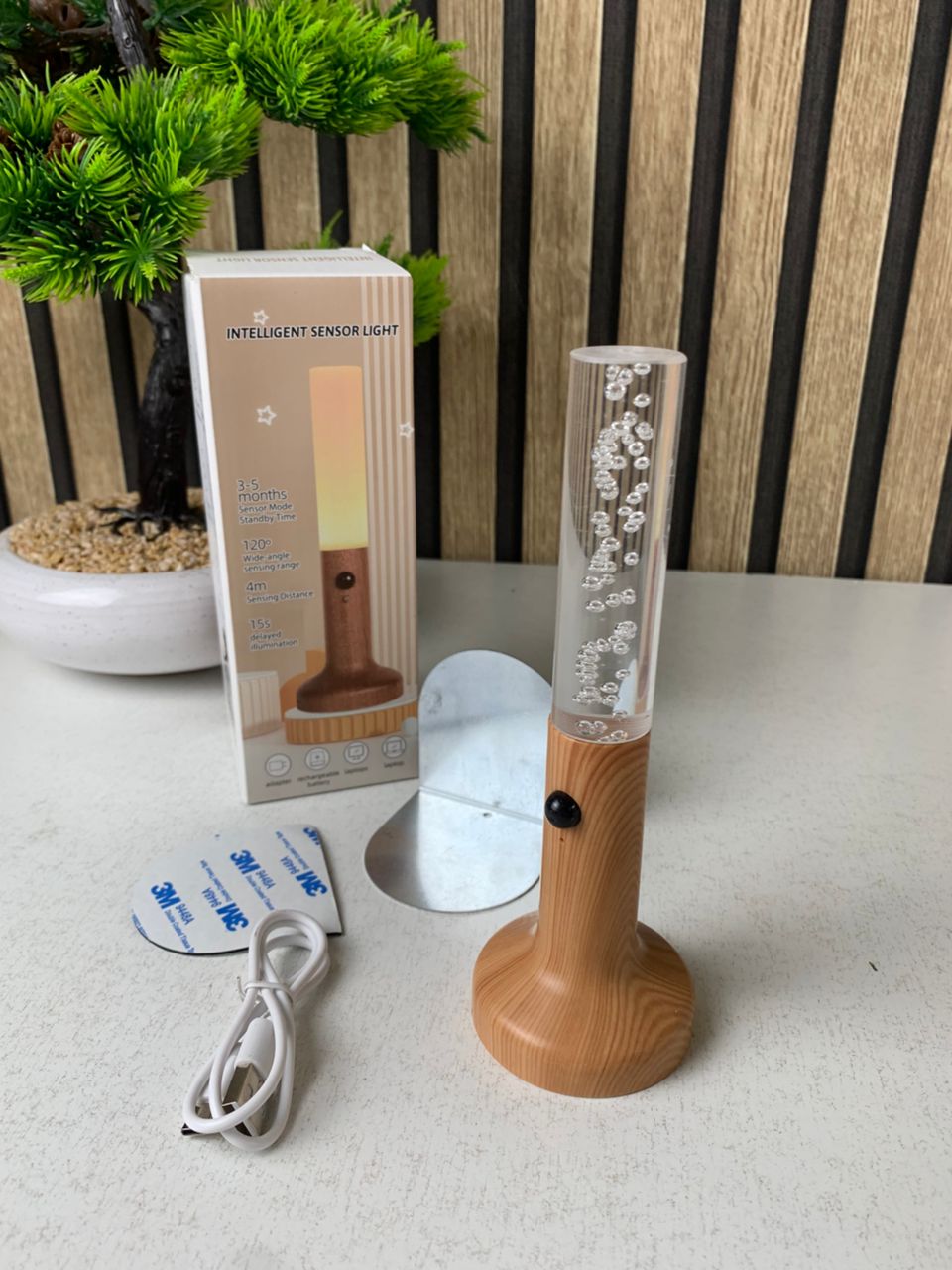 Applique murale rechargeable en bois avec détecteur de mouvement effet glow – مصباح جداري محمول - الصورة 4