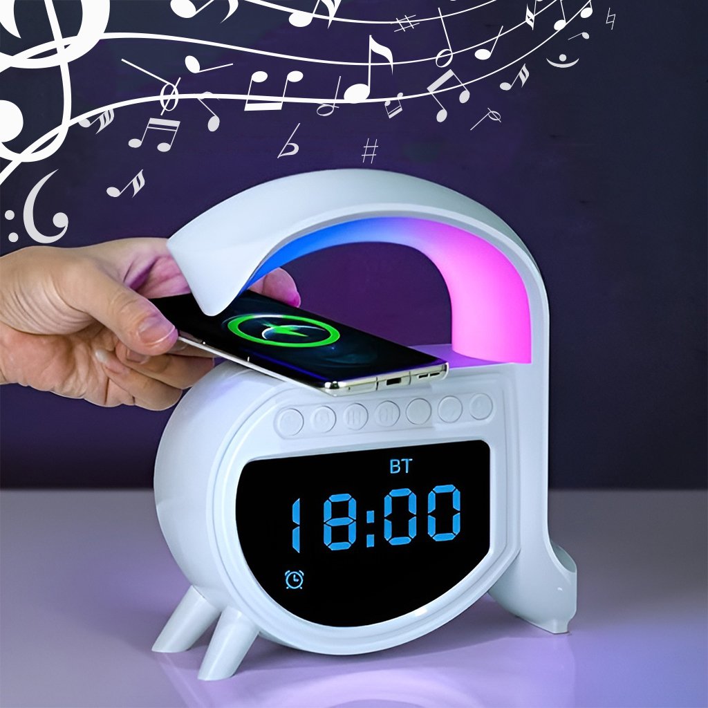 ساعة منبه وسماعة بلوتوث ذكية من نوع شاحن لاسلكي