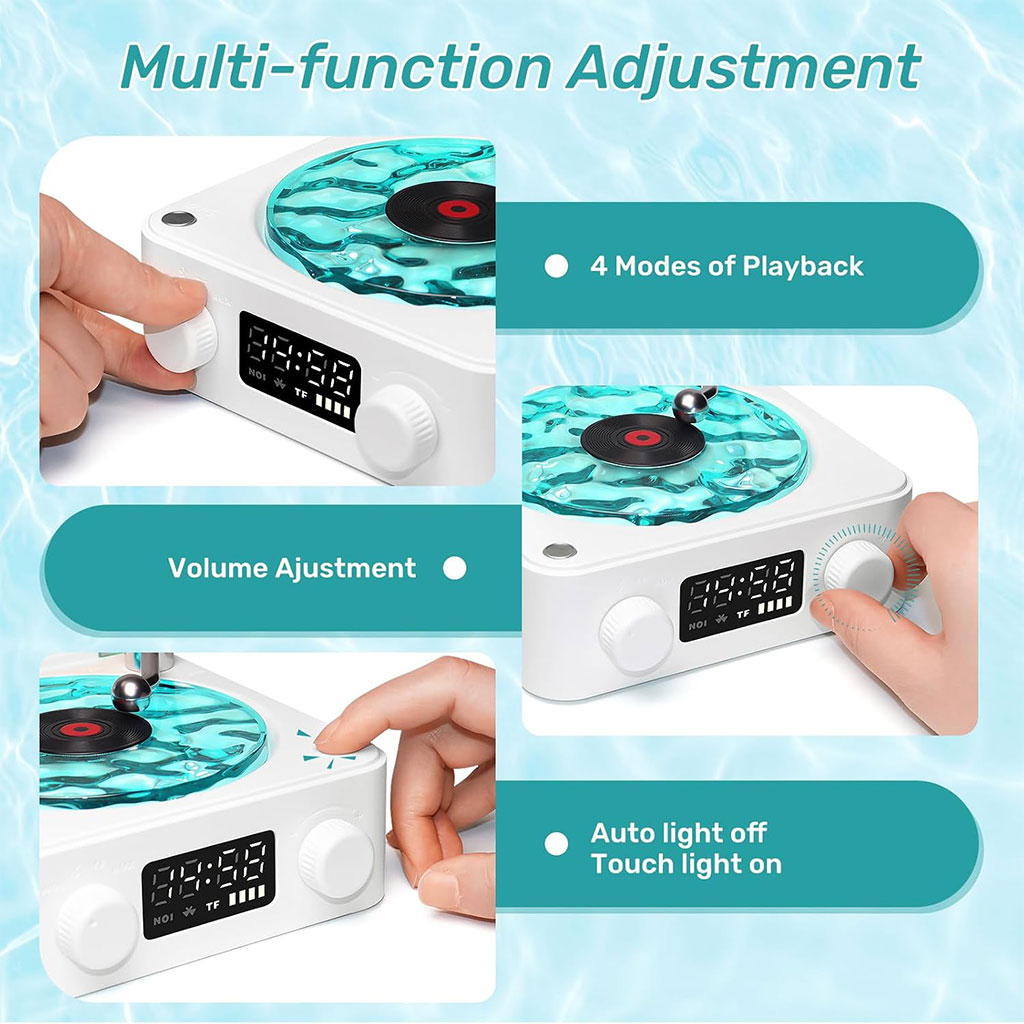 Lecteur Vinyle Sans Fil Bluetooth avec Effet Lumineux RVB – مكبر صوت بلوتوث - الصورة 4