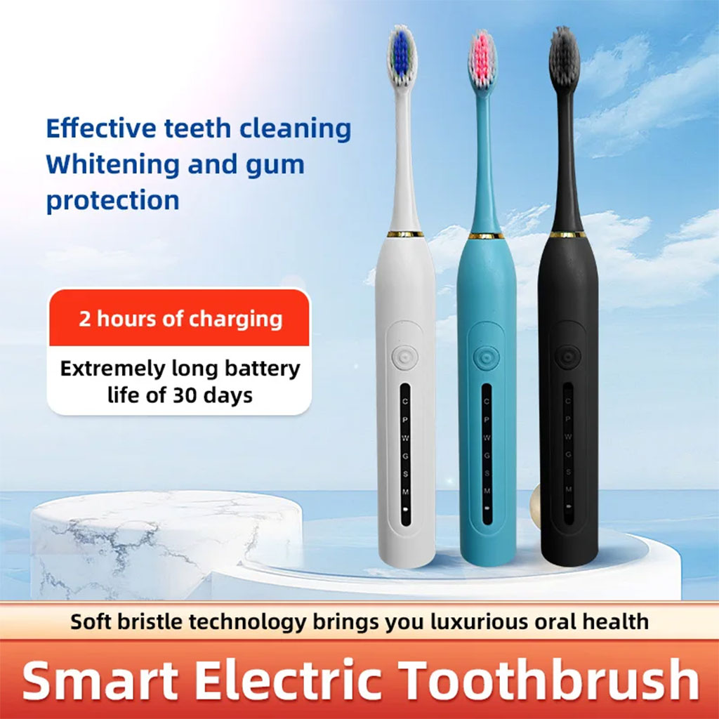 Brosse à Dents Électrique 4 Têtes Incluses Rechargeable et Étanche IPX7 – فرشاة أسنان كهربائية بأربعة رؤوس - الصورة 6