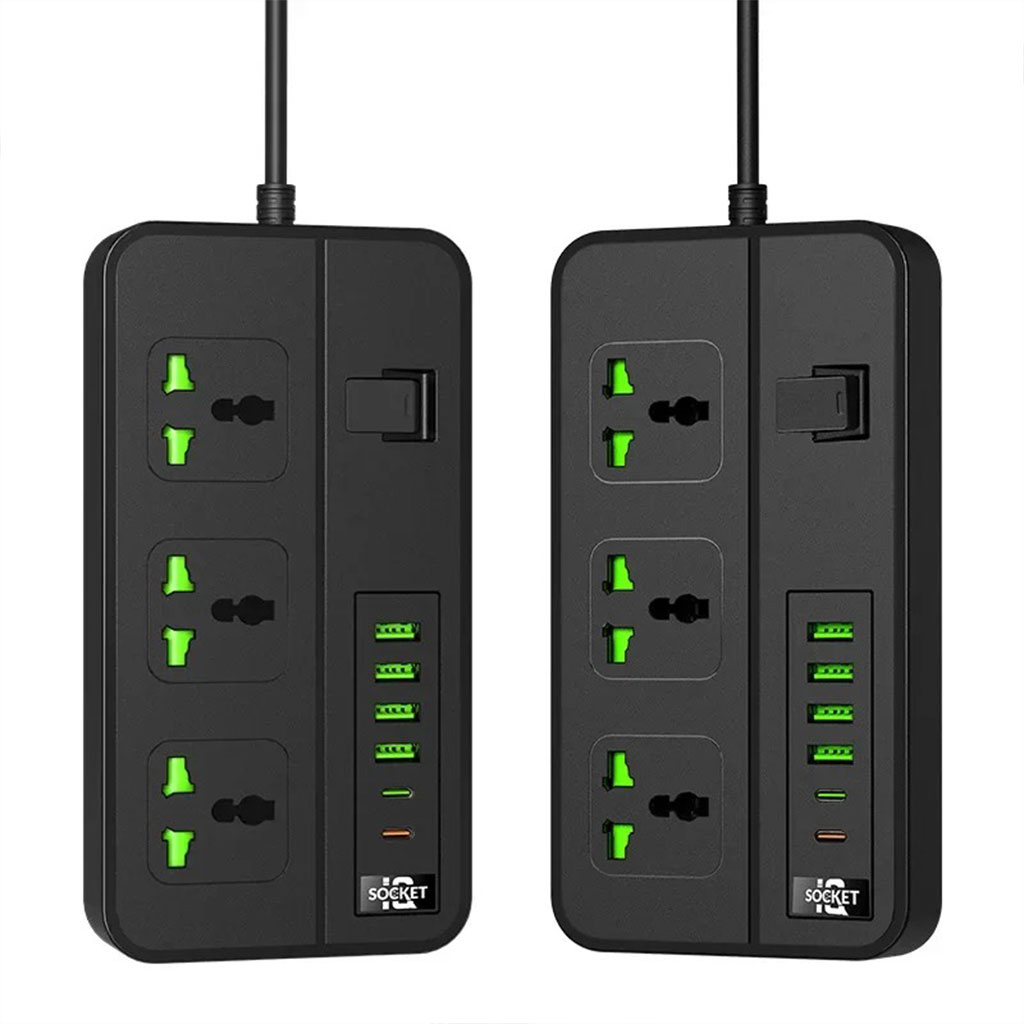 Multiprise 3 Socket avec 4 Ports USB 2 Type-C 4000W Protection Surcharge – مقبس طاقة مع منافذ شحن - الصورة 4