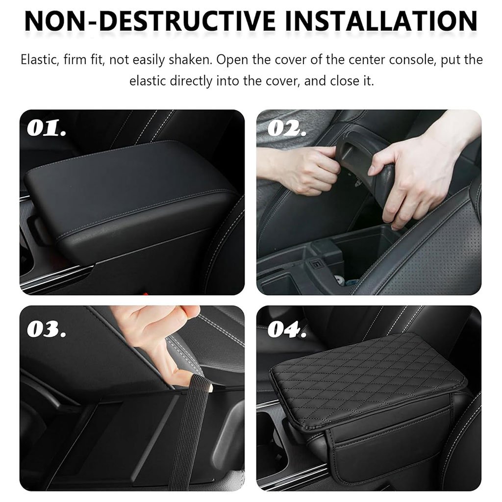 غطاء مسند ذراع السيارة من الجلد الرقيق مع حقيبتي - الصورة 3