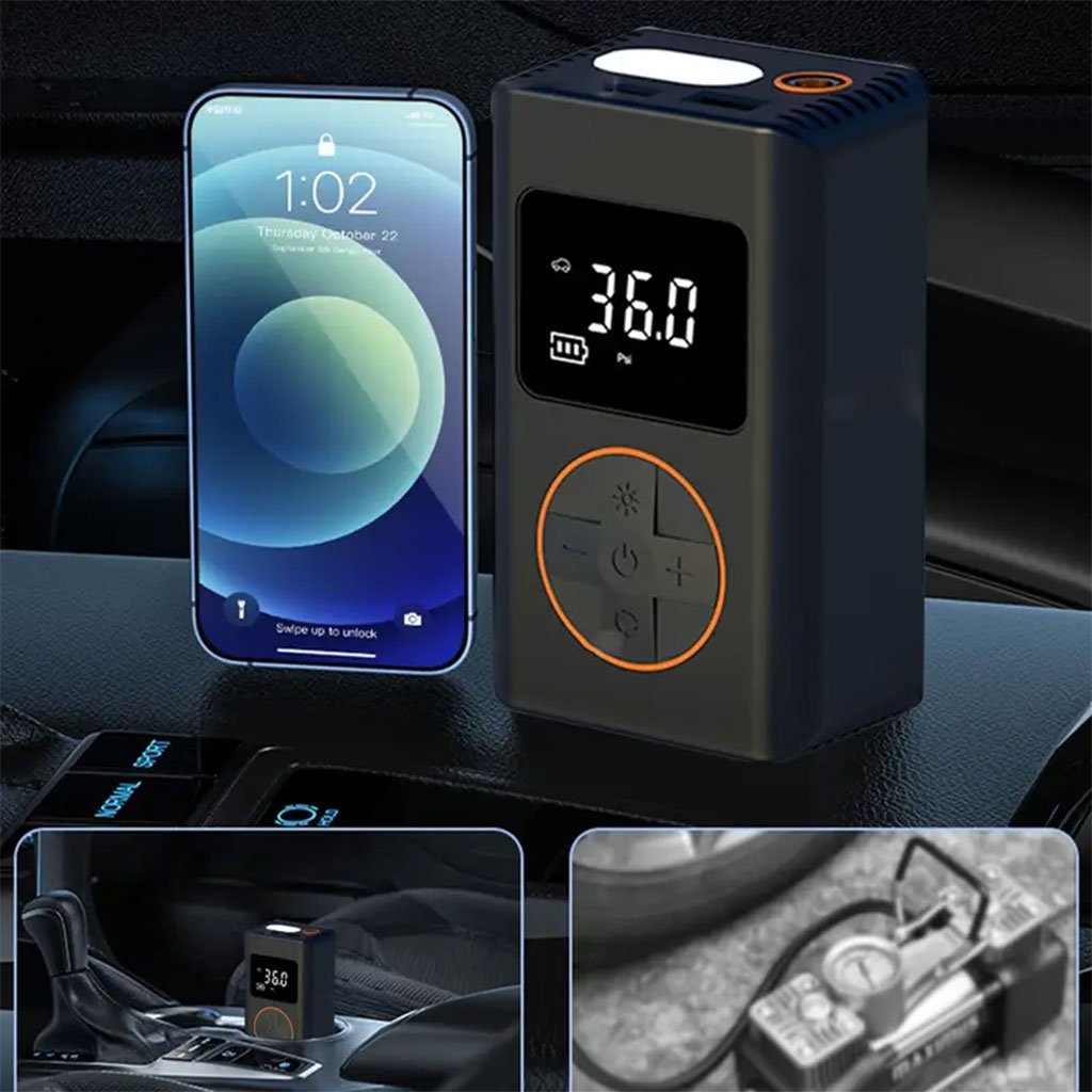 ضاغط هواء لإطارات السيارات مزود بمقياس ضغط رقمي - الصورة 5