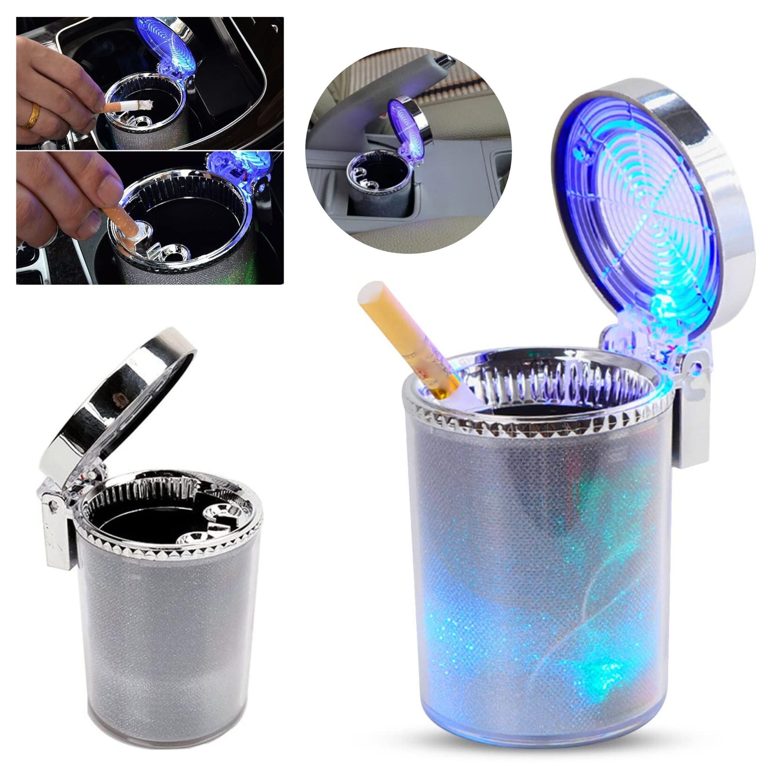 منفضة سجائر مزودة بغطاء مانع للروائح وإضاءة ملونة