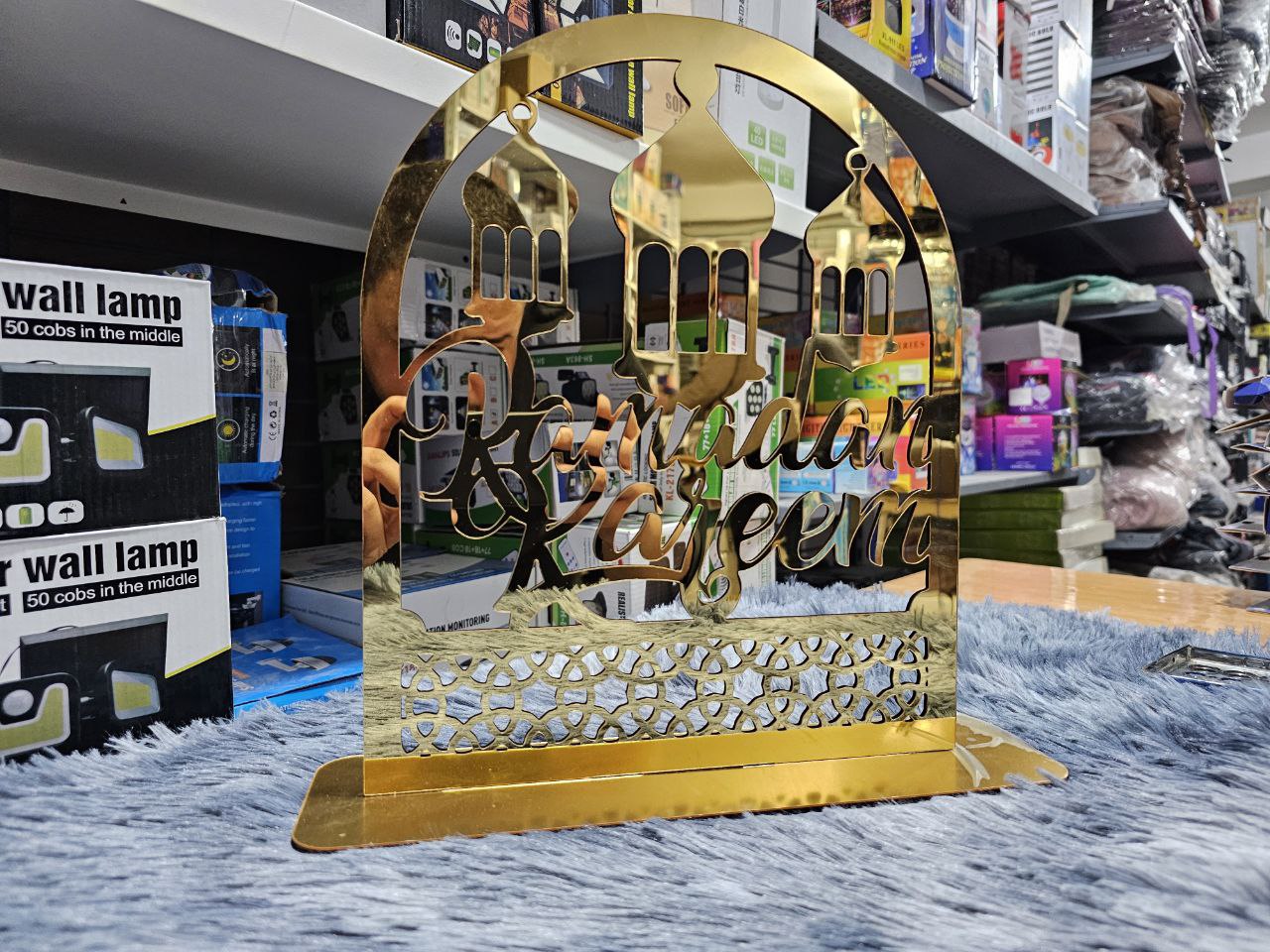 Ornements en acrylique Ramadan Kareem, lanterne étoile de lune dorée, décorations pour la maison زينة رمضان كريم أكريليك، فانوس نجمة القمر الذهبي - الصورة 3