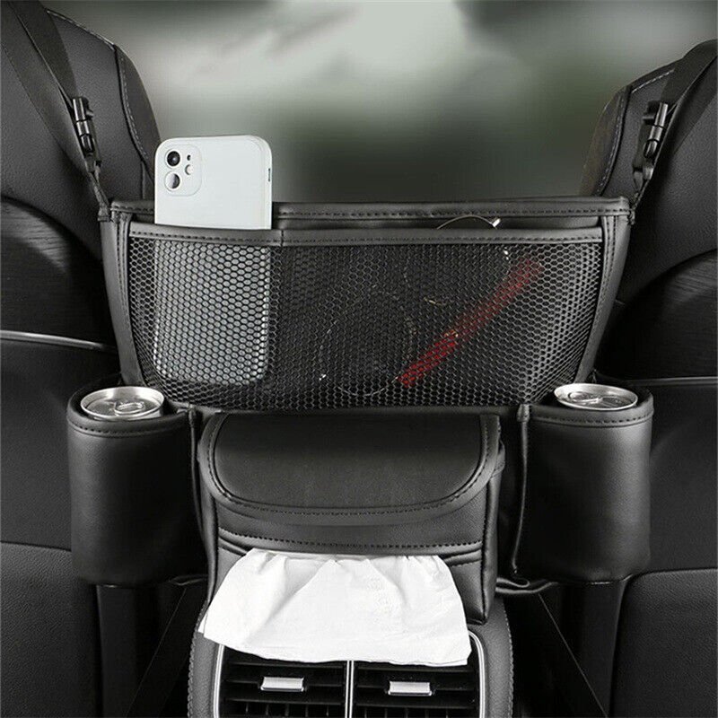 حقيبة تخزين مركزية جلدية للمقعد الأمامي للسيارة - الصورة 3