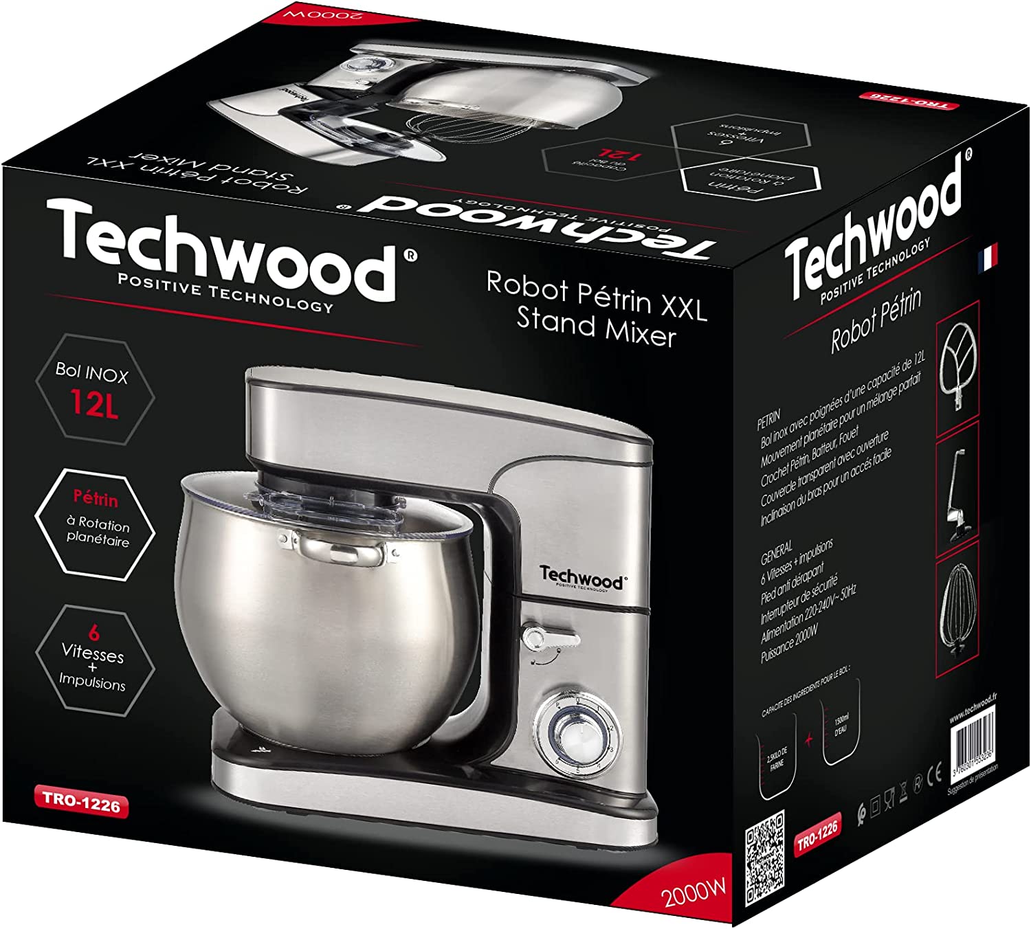 techwood robot pétrin professionel 12l 2000w tro 1226