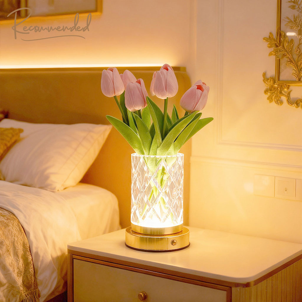 فازة كريستال مضيئة LED تعمل باللمس بألوان RGB قابلة لإعادة الشحن