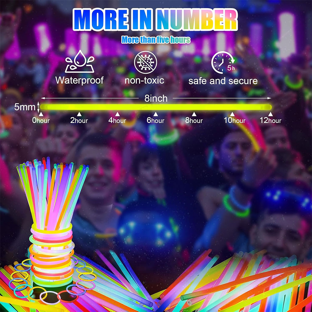 طقم 50 سوار مضيء للحفلات بقياس 8 إنش - الصورة 5