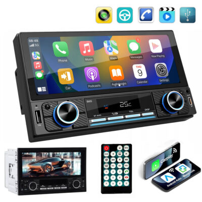 راديو سيارة 2DIN بشاشة لمس مع CarPlay وAndroid Auto وBluetooth وWi-Fi