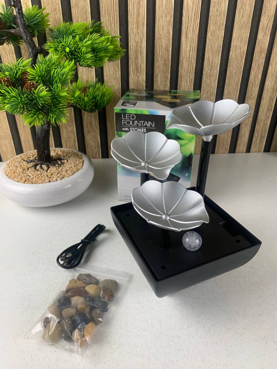 نافورة مياه ديكورية متعددة الطبقات بتصميم بتلات مع إضاءة LED وأحجار طبيعية - الصورة 3