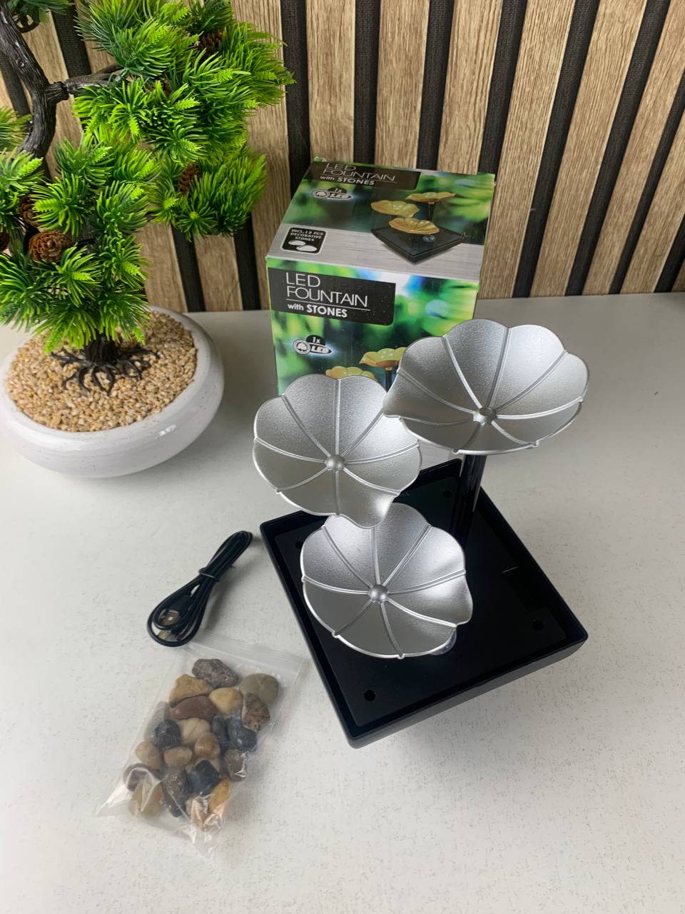 نافورة مياه ديكورية متعددة الطبقات بتصميم بتلات مع إضاءة LED وأحجار طبيعية - الصورة 2
