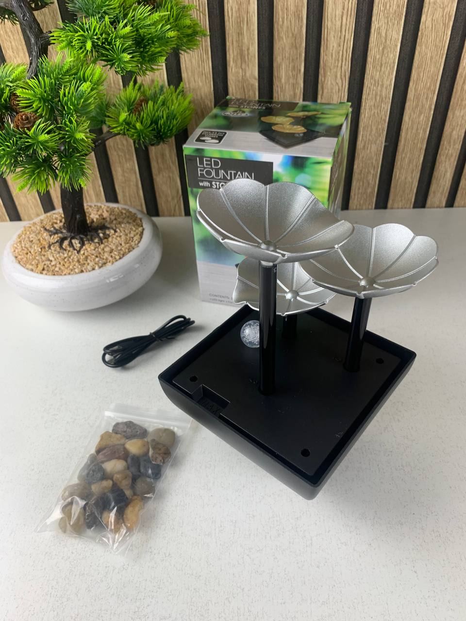 نافورة مياه ديكورية متعددة الطبقات بتصميم بتلات مع إضاءة LED وأحجار طبيعية - الصورة 4