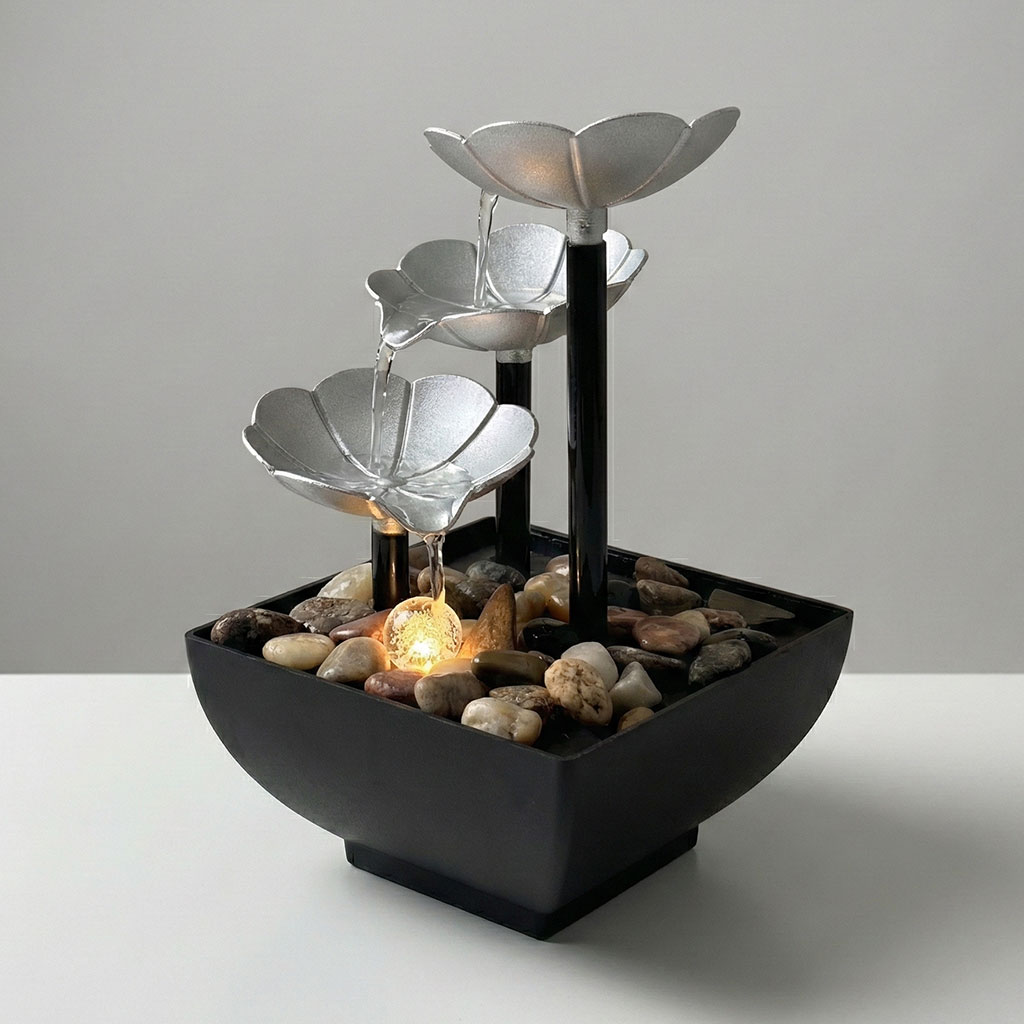 نافورة مياه ديكورية متعددة الطبقات بتصميم بتلات مع إضاءة LED وأحجار طبيعية - الصورة 6