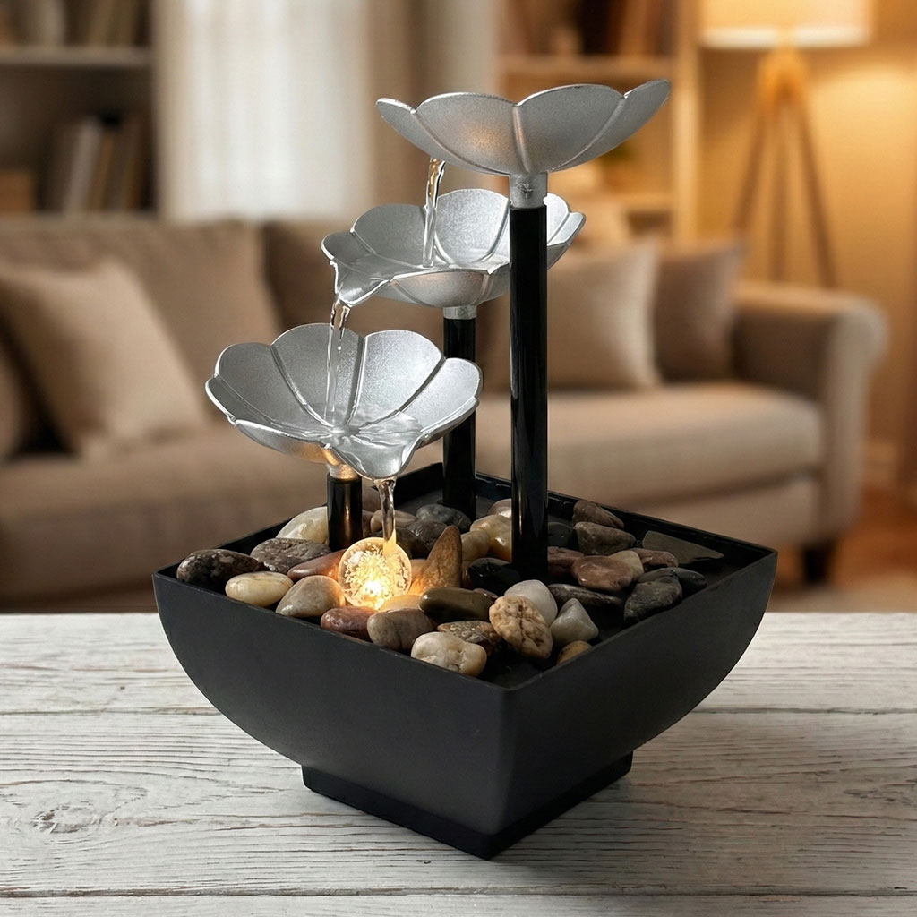 نافورة مياه ديكورية متعددة الطبقات بتصميم بتلات مع إضاءة LED وأحجار طبيعية - الصورة 5