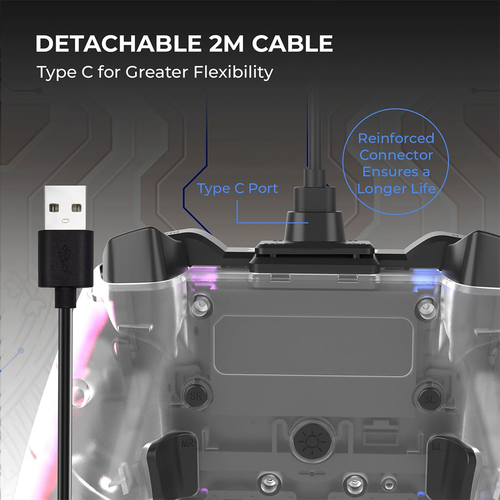 يد تحكم سلكية للألعاب بإضاءة نيون RGB موديل PG-003 - الصورة 5