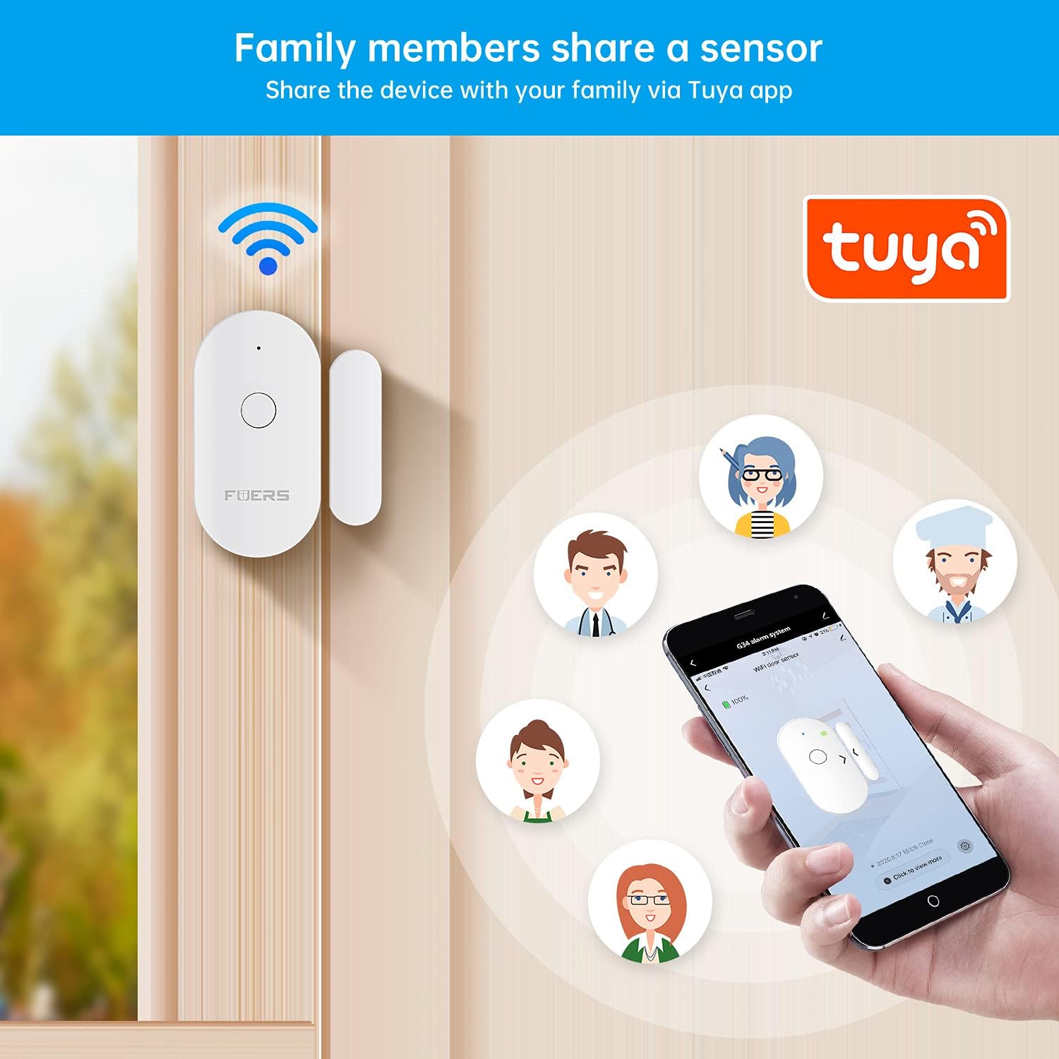 مستشعر ذكي للأبواب والنوافذ WiFi مع إنذار مغناطيسي - الصورة 6