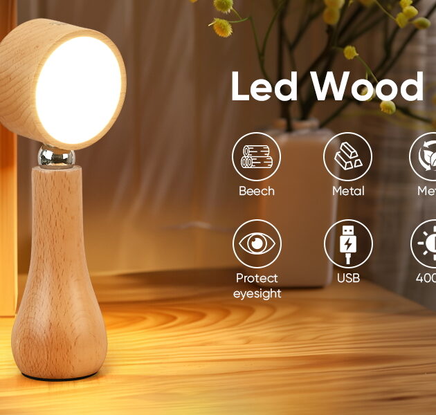 مصباح LED بتصميم خشبي...