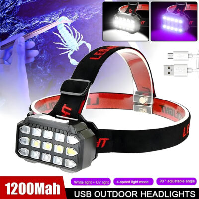 مصباح رأس LED قابل للشحن SQ-818-UV بإضاءة مزدوجة وUV