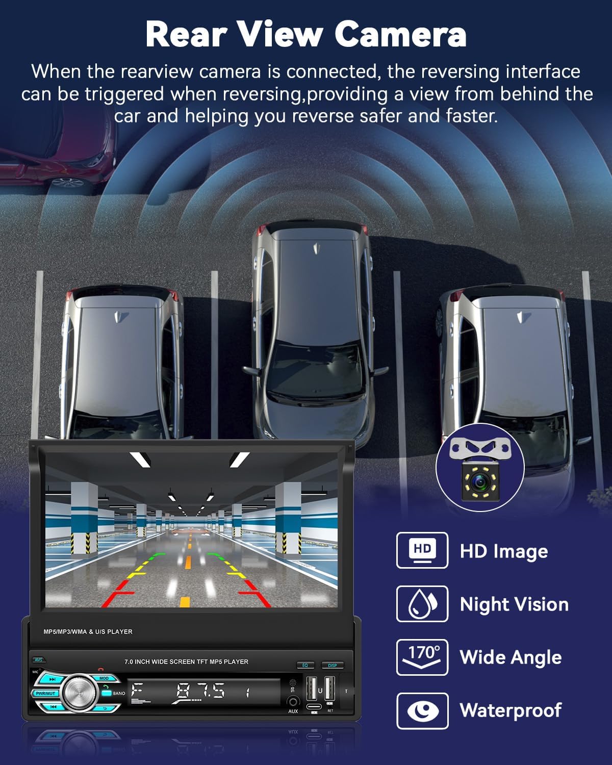 راديو سيارة ذكي بشاشة لمس 7 بوصة قابلة للطي مع Wireless CarPlay وAndroid Auto - الصورة 7