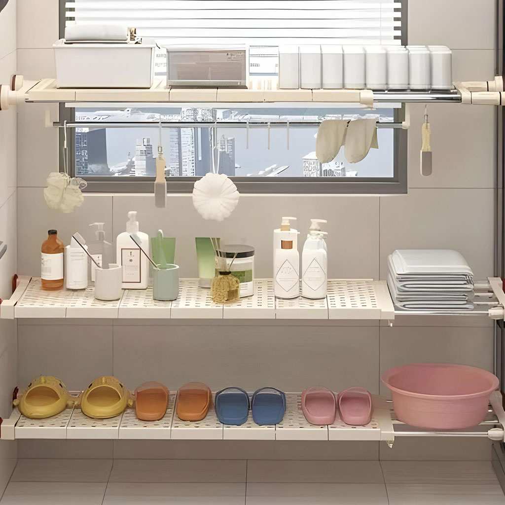 Étagère de placard mural extensible tuyau télescopique 1Pcs - رف خزانة حائط قابل للتمديد مزود بأنبوب تلسكوبي - الصورة 5
