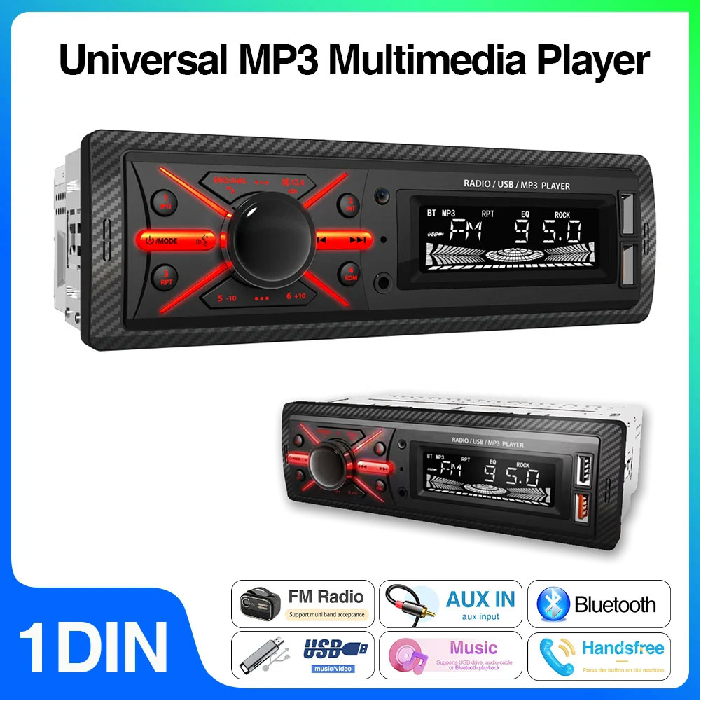 راديو ومشغل وسائط سيارة 1 DIN مع بلوتوث MP3