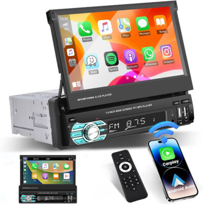 راديو سيارة ذكي بشاشة لمس 7 بوصة قابلة للطي مع Wireless CarPlay وAndroid Auto