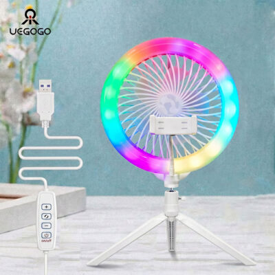 مصباح حلقي LED RGB مع مروحة وحامل مرن للتصوير الاحترافي