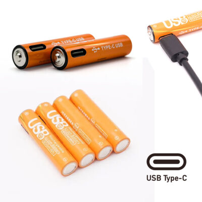 طقم 4 بطاريات AAA قابلة لإعادة الشحن USB Type-C