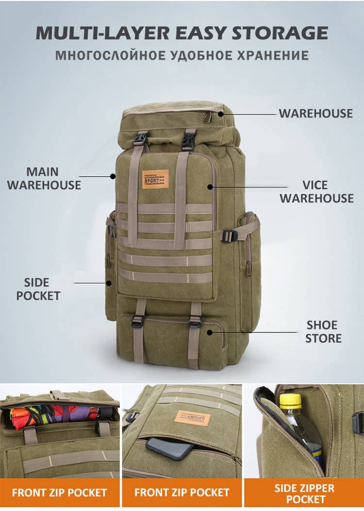 Sac à dos randonnée tactique militaire 80l imperméable - الصورة 4